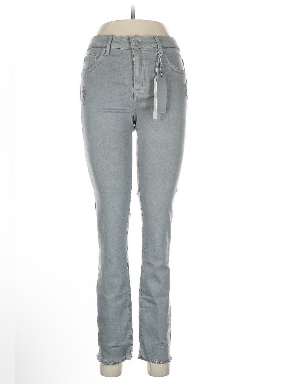 Tractr Women's Mona Hi Waist Skinny Crop Pants Size 8/29 Raw Hem Stretch Gray